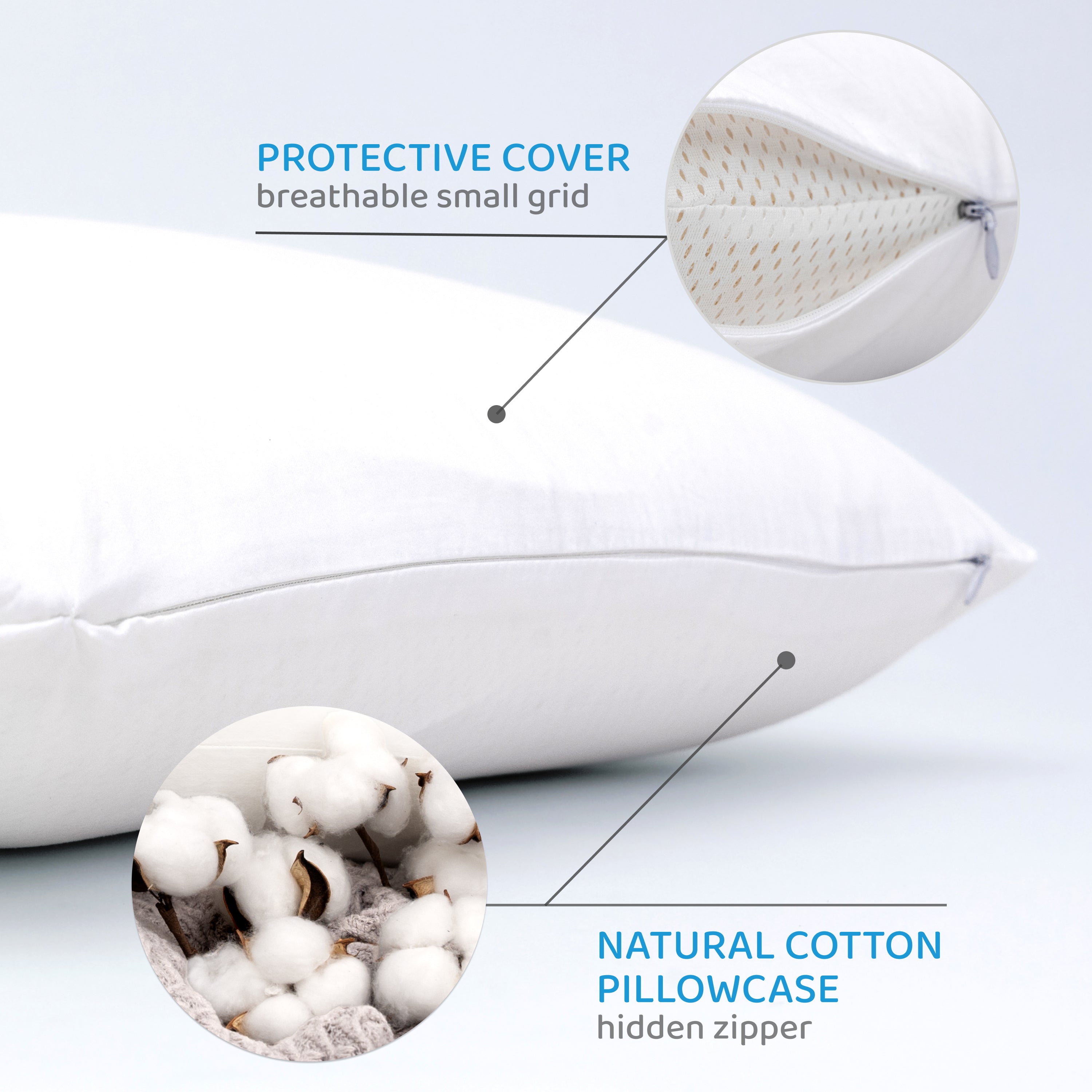 King Size Set of 2 Natural Latex Pillows - Hypoallergenic